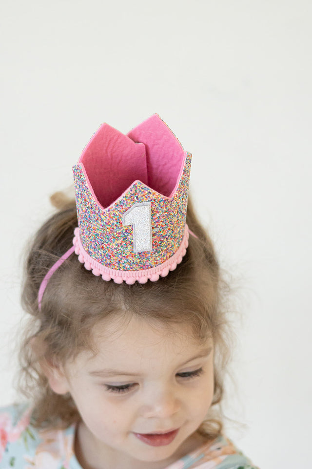 Rainbow Crown for Half Birthday Party- Glitter Birthday Crown, Birthday Hats for Kids, Baby's Birthday Photo Props, Crown Birthday Decoration, Little Girls Hair Accessories Party