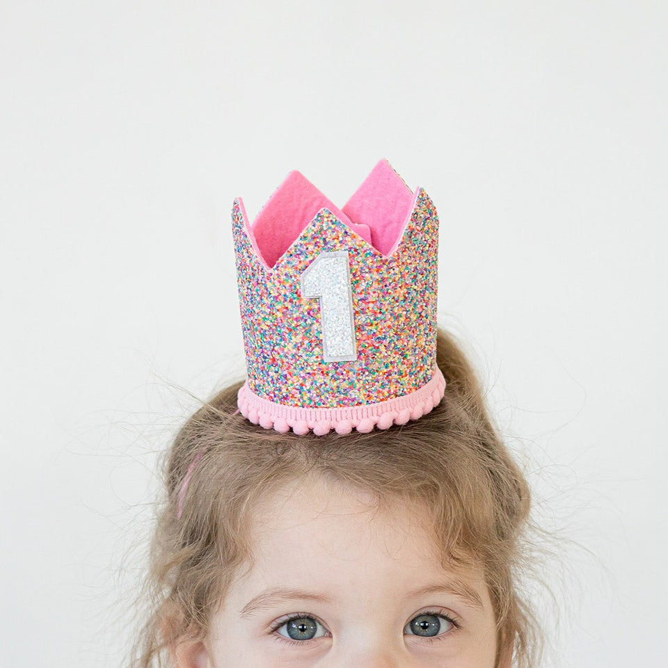 Rainbow Crown for Half Birthday Party- Glitter Birthday Crown, Birthday Hats for Kids, Baby's Birthday Photo Props, Crown Birthday Decoration, Little Girls Hair Accessories Party