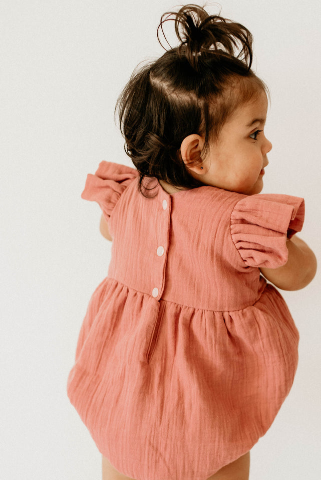 Infant Girl's Blush Rose Double Gauze Cotton Bubble Romper