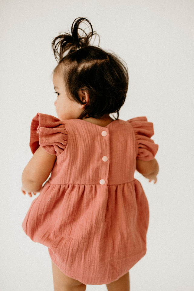 Infant Girl's Blush Rose Double Gauze Cotton Bubble Romper