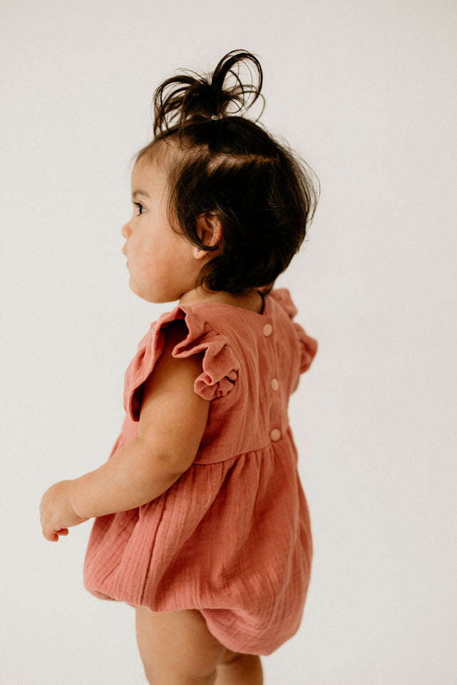 Infant Girl's Blush Rose Double Gauze Cotton Bubble Romper