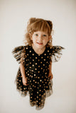 Girl’s Black and Gold Polka Dot Tulle Pinafore Twirl Dress