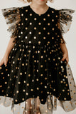 Girl’s Black and Gold Polka Dot Tulle Pinafore Twirl Dress