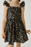 Girl’s Navy Christmas Print Flutter Sleeve Dress