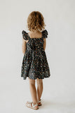 Girl’s Navy Christmas Print Flutter Sleeve Dress
