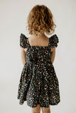 Girl’s Navy Christmas Print Flutter Sleeve Dress