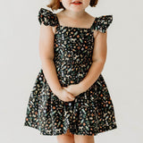 Girl’s Navy Christmas Print Flutter Sleeve Dress