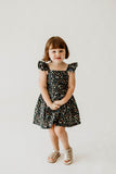 Girl’s Navy Christmas Print Flutter Sleeve Dress