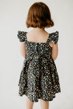 Girl’s Navy Christmas Print Flutter Sleeve Dress