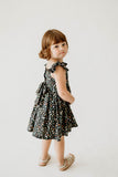 Girl’s Navy Christmas Print Flutter Sleeve Dress