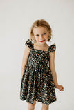 Girl’s Navy Christmas Print Flutter Sleeve Dress