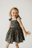 Girl’s Navy Christmas Print Flutter Sleeve Dress
