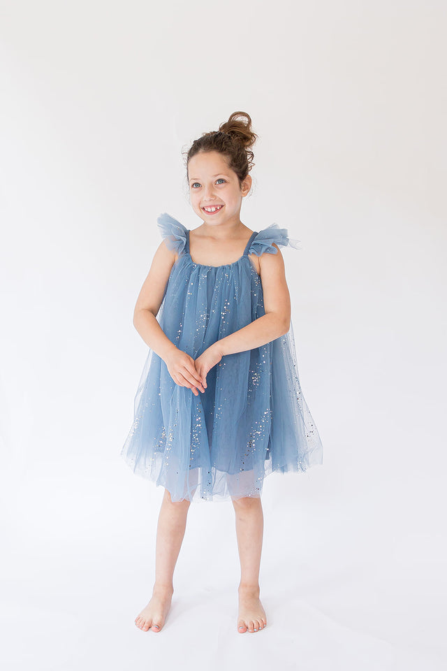 blue sparkly flower girl dress