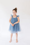 blue sparkly flower girl dress