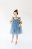 blue tulle flower girl dress