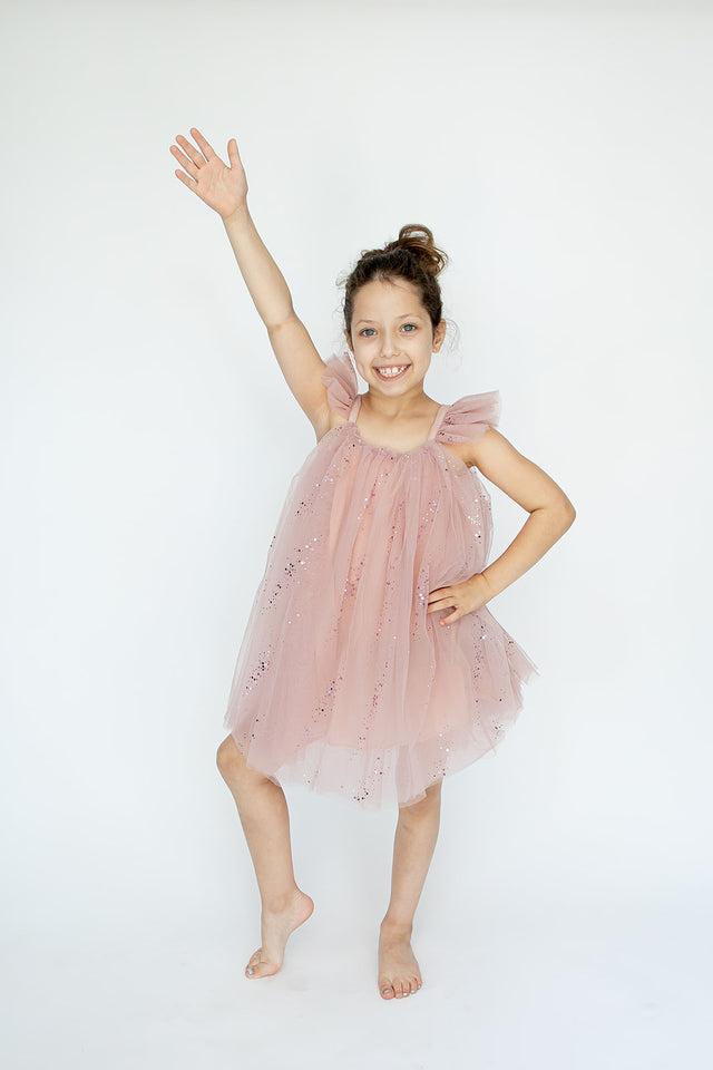girls blush pink sparkle tulle dress
