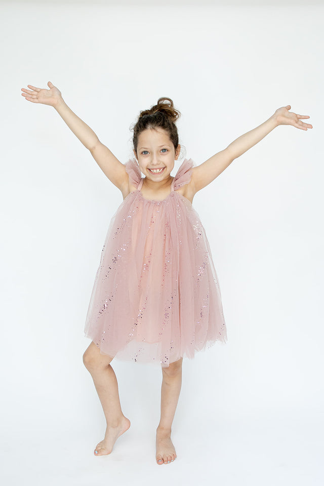 girls blush pink tulle flower girl dress