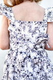 Girl’s Boho Black and white Floral Cotton Flutter Sleeve Peasant Dress