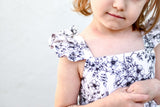 Girl’s Boho Black and white Floral Cotton Flutter Sleeve Peasant Dress