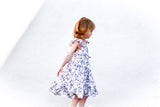 Girl’s Boho Black and white Floral Cotton Flutter Sleeve Peasant Dress