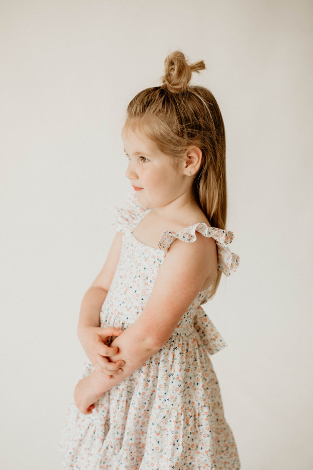 Girl’s Boho Ditsy Floral Cotton Flutter Sleeve Peasant Dress
