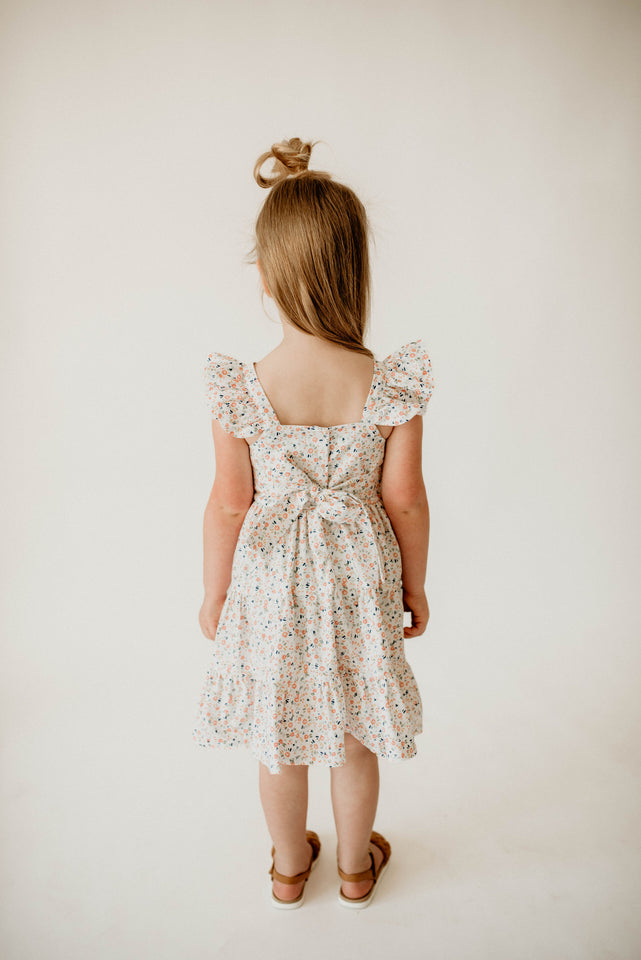 girls cotton ditsy floral peasant dress with flutter sleeves