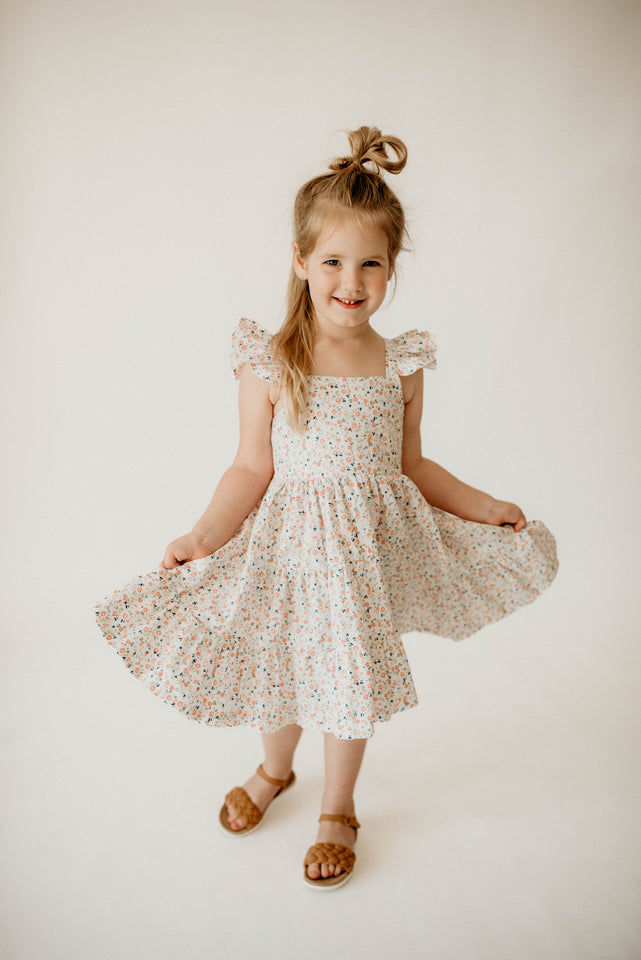 Girl’s Boho Ditsy Floral Cotton Flutter Sleeve Peasant Dress