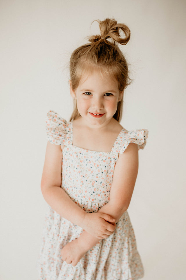 Girl’s Boho Ditsy Floral Cotton Flutter Sleeve Peasant Dress