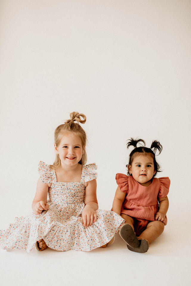 Girl’s Boho Ditsy Floral Cotton Flutter Sleeve Peasant Dress