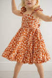 Girl’s Boho Rust and White Floral Cotton Flutter Sleeve Peasant Dress