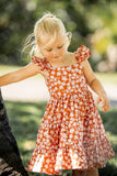 Girl’s Boho Rust and White Floral Cotton Flutter Sleeve Peasant Dress