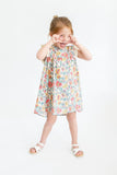 Girl’s Red Yellow and Green Floral Dress with Fringe Sleeves
