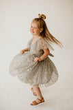Girl's Gray Tulle with Gold Stars Twirl Party Dress