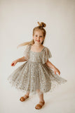 Girl's Gray Tulle with Gold Stars Twirl Party Dress