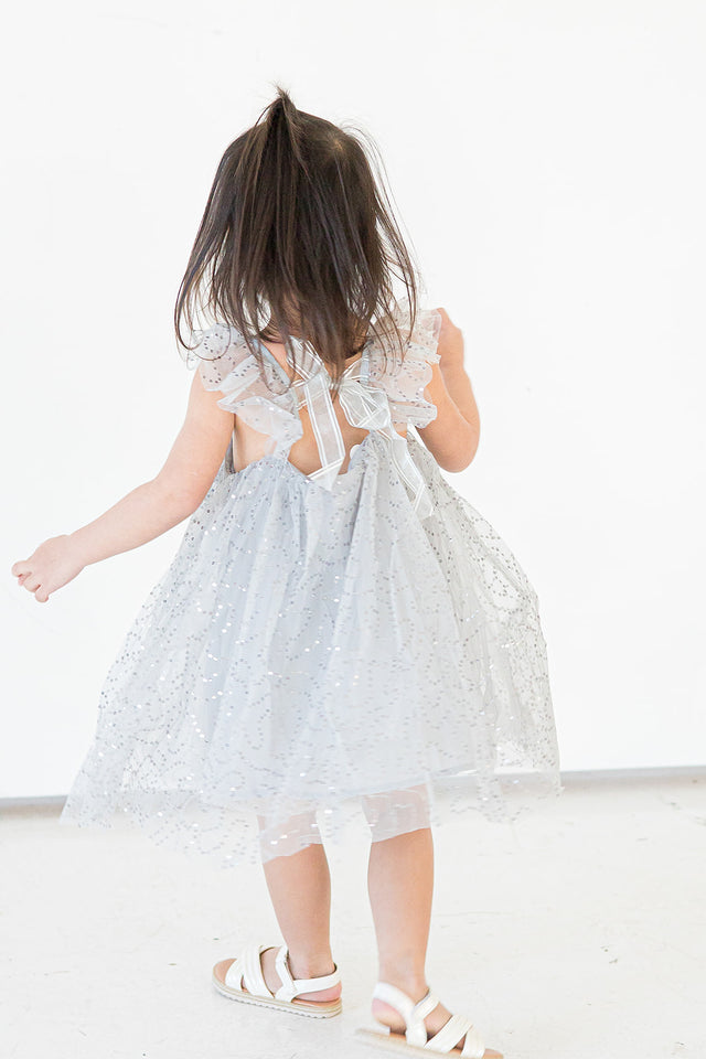 silver tulle flower girl dress