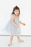 Little Girl's Gray and Silver Sequin Swirl Tulle Shift Dress