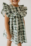 Girl’s Hunter Green Christmas Plaid Dress with Ruffle Collar