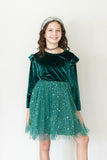 Girl's Green Velvet and Tulle Christmas Holiday Dress