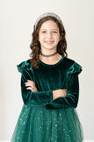 Girl's Green Velvet and Tulle Christmas Holiday Dress
