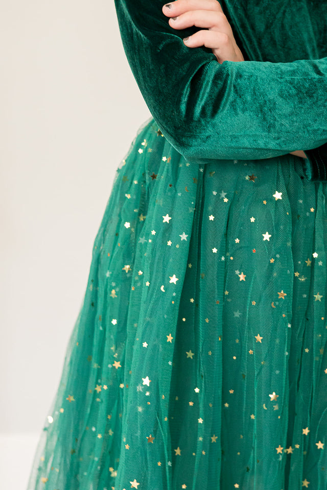 Girl's Green Velvet and Tulle Christmas Holiday Dress
