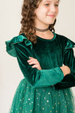 Girl's Green Velvet and Tulle Christmas Holiday Dress