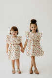 Girl’s Ivory Holly Print Christmas Dress with Ruffle Collar