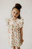 Girl’s Ivory Holly Print Christmas Dress with Ruffle Collar