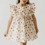 Girl’s Ivory Holly Print Christmas Dress with Ruffle Collar