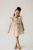 Girl’s Ivory Holly Print Christmas Dress with Ruffle Collar