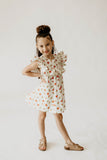 Girl’s Ivory Holly Print Christmas Dress with Ruffle Collar