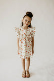 Girl’s Ivory Holly Print Christmas Dress with Ruffle Collar