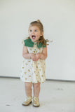 little girls ivory floral muslin cotton sundress with green square collarlittle girls ivory floral muslin cotton sundress