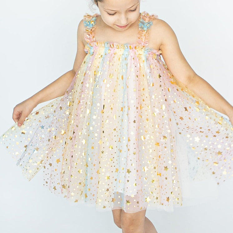 girls rainbow tulle star dress