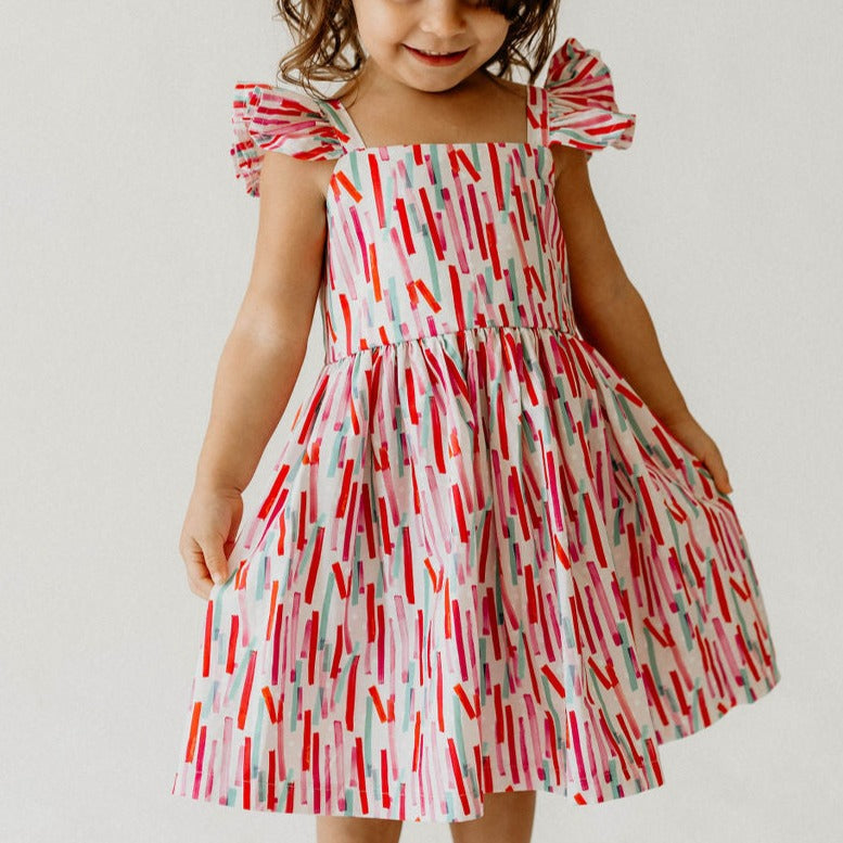 Girl’s Pink Christmas Flutter Sleeve Dress